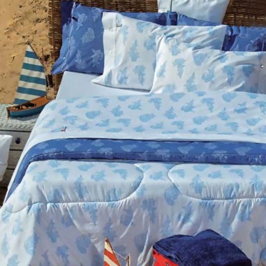 Juego de Sabanas Nautica Estampadas de 1 y Media Plaza - 180 Hilos Algoodon y Poliester.